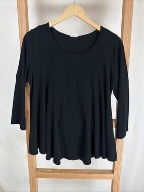 NWT ET Lois Black Round Neck 3/4 Sleeve Swing Top #0976 Size XL